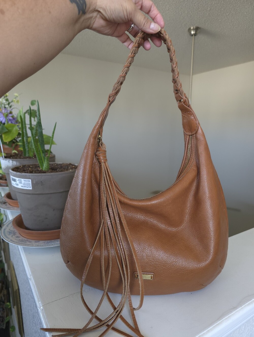 JOE'S Jeans Chelsea Braided Handle Tan Leather Slouchy Hobo Bag